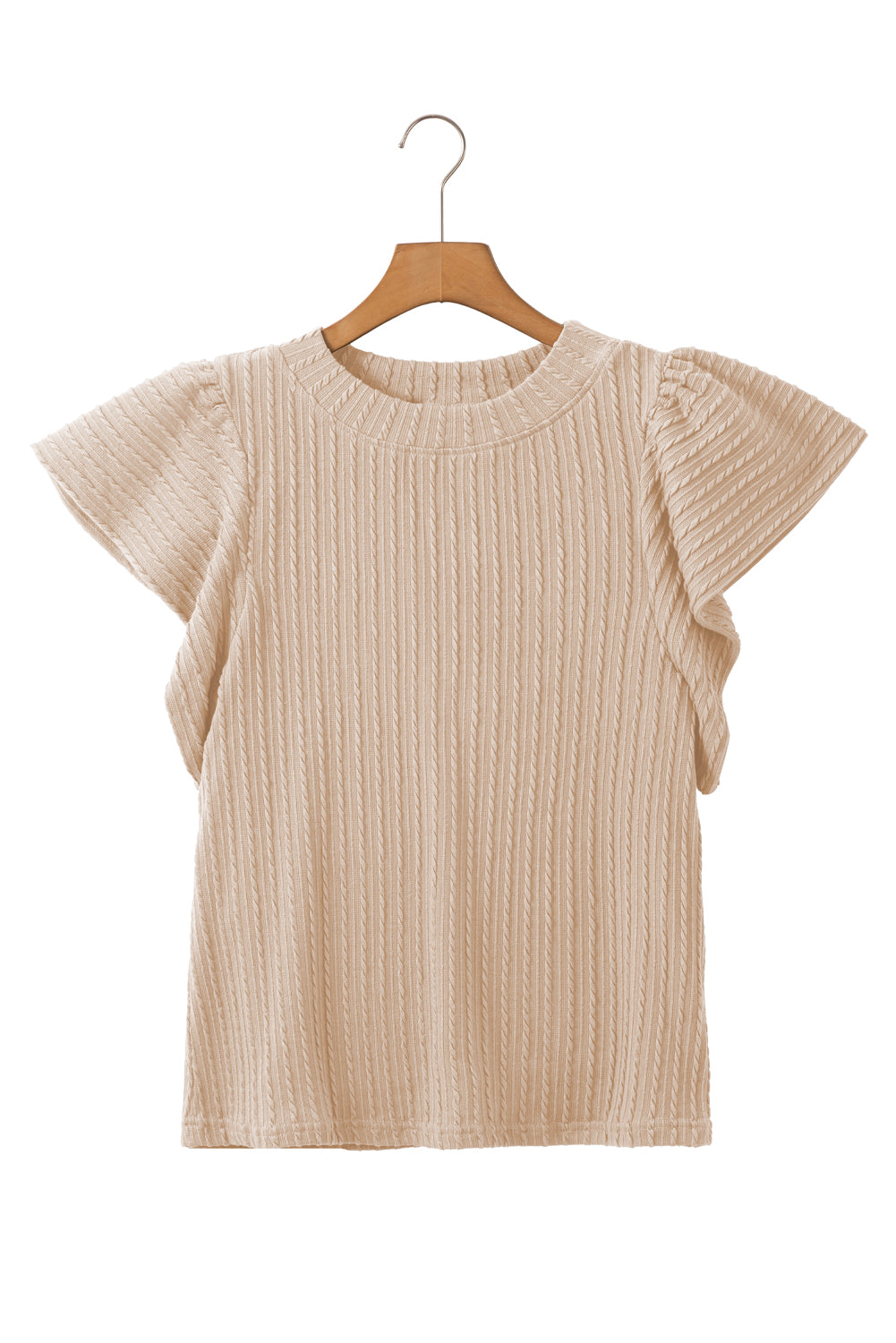 Moonlight Jade Solid Color Textured Flutter Sleeve Top