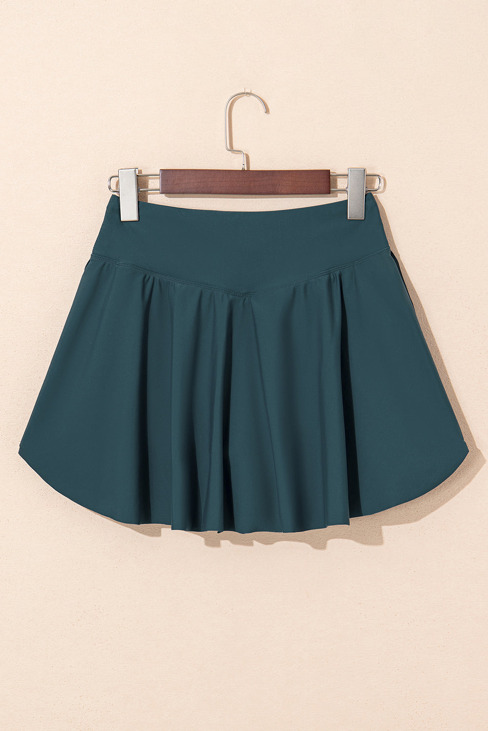 Black Solid Pocketed Crossover High Waist Swim Skort