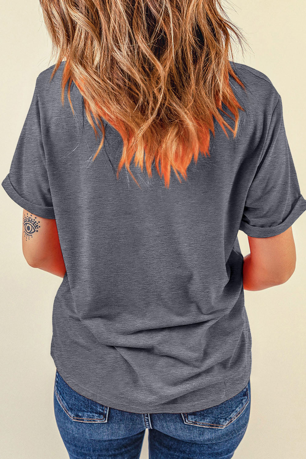 Gray Casual Baseball or Softball Bowknot Graphic Roll Up Sleeve Tee