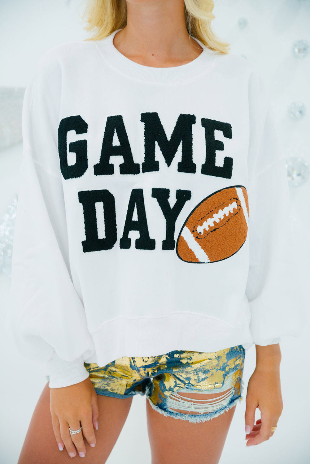 Black or White GAME DAY Graphic Varsity Pullover Sweatshirt