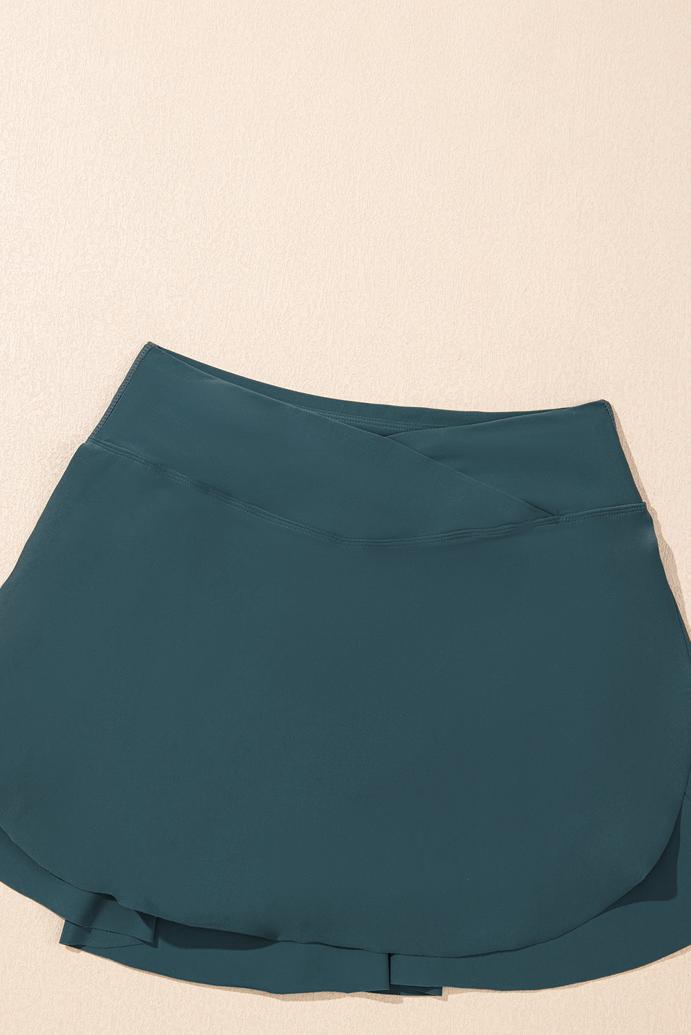 Black Solid Pocketed Crossover High Waist Swim Skort