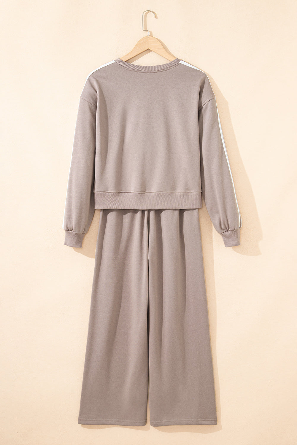 Fiery Red Varsity Striped Detail Crewneck Pullover Elastic Sweatpants 2pcs Outfit