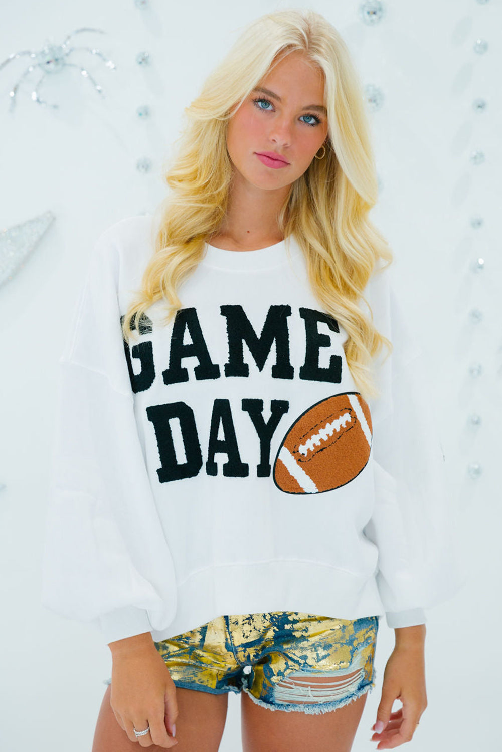 Black or White GAME DAY Graphic Varsity Pullover Sweatshirt