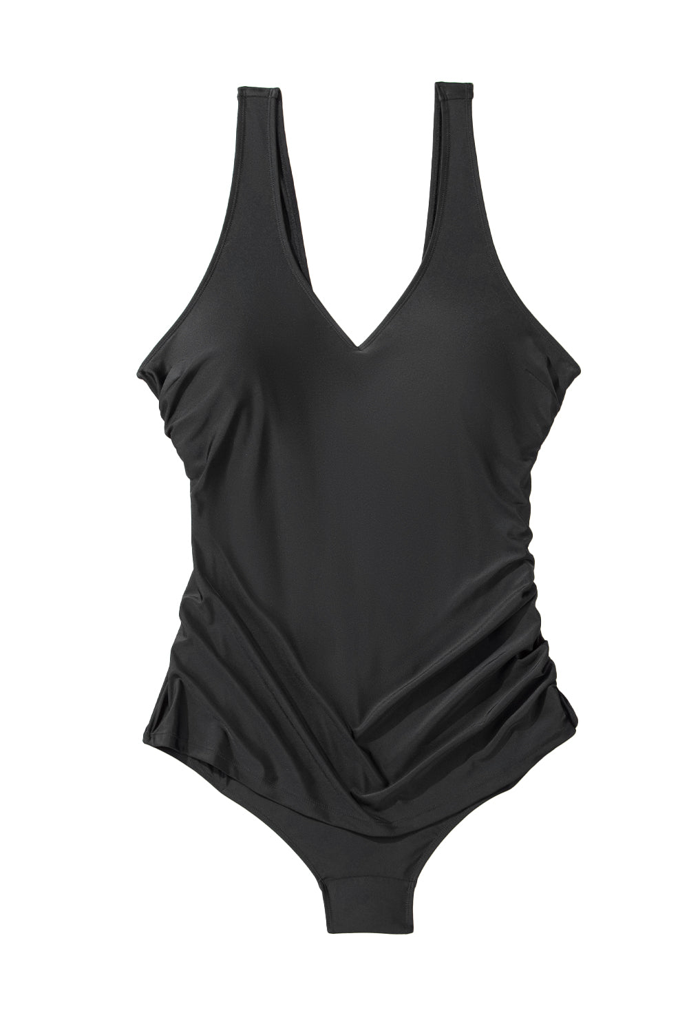 Black Solid Color U Neck Padded Plus Size One Piece Swimsuit