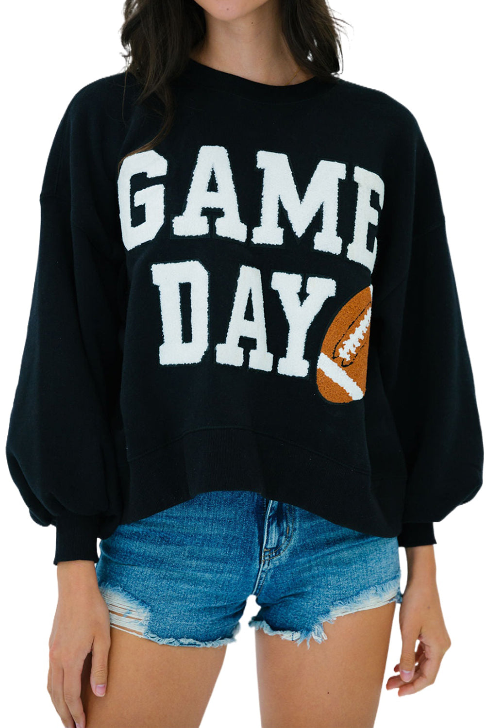 Black or White GAME DAY Graphic Varsity Pullover Sweatshirt