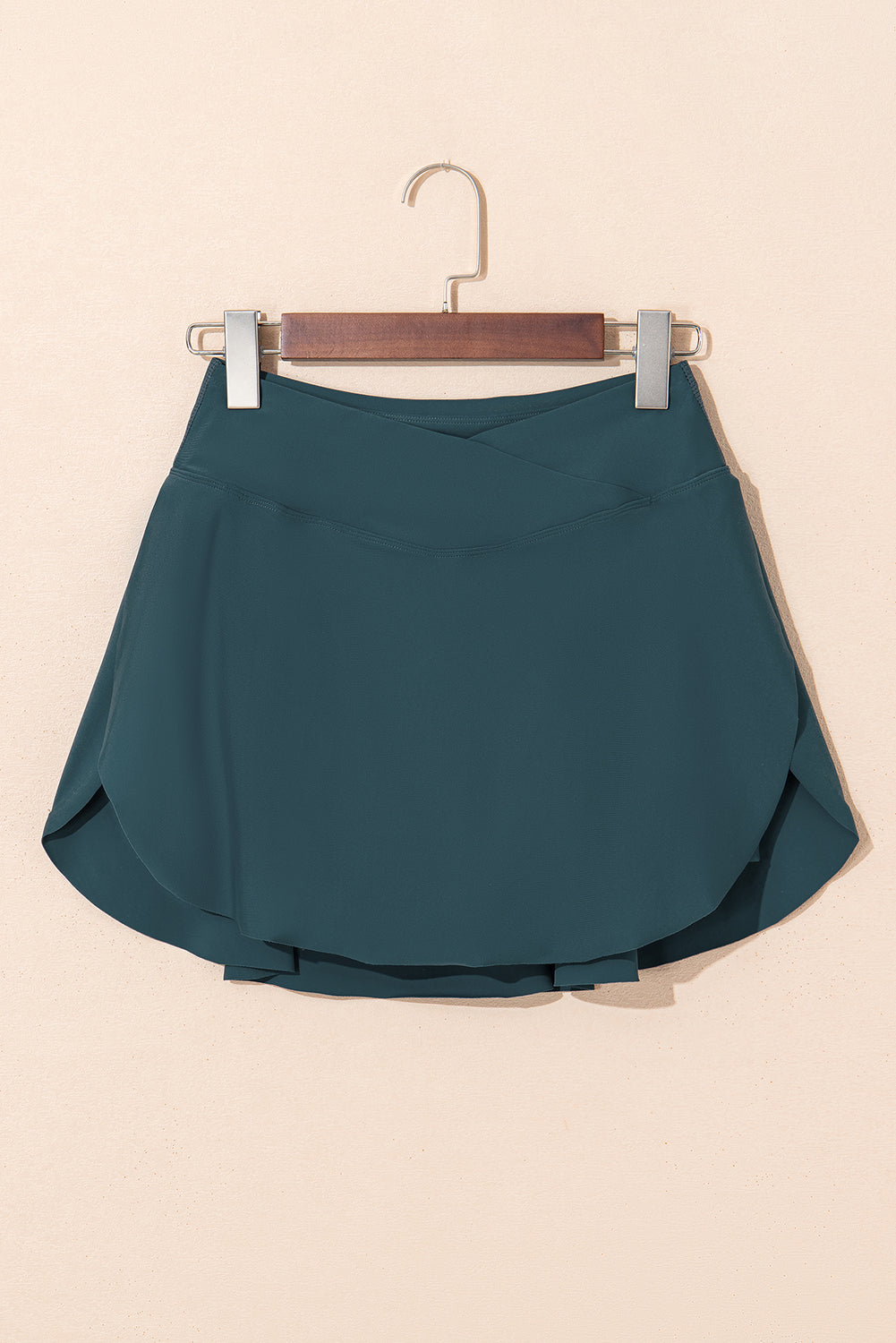 Black Solid Pocketed Crossover High Waist Swim Skort