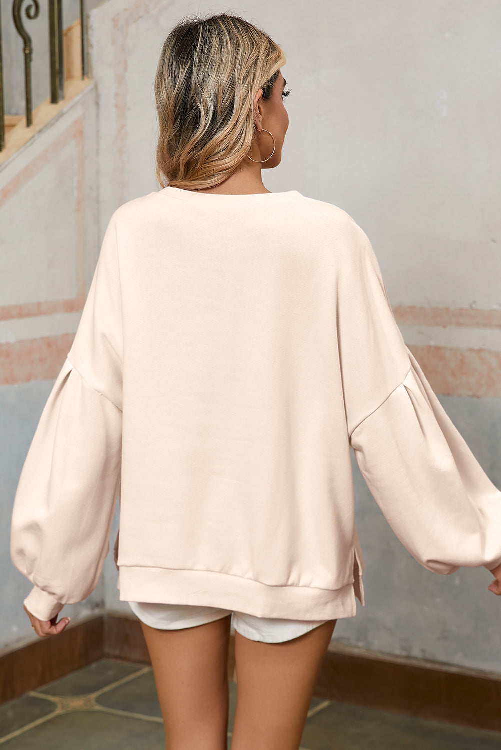 Sweet Bow Lantern Sleeve Oversized Pullover Sweatshirt