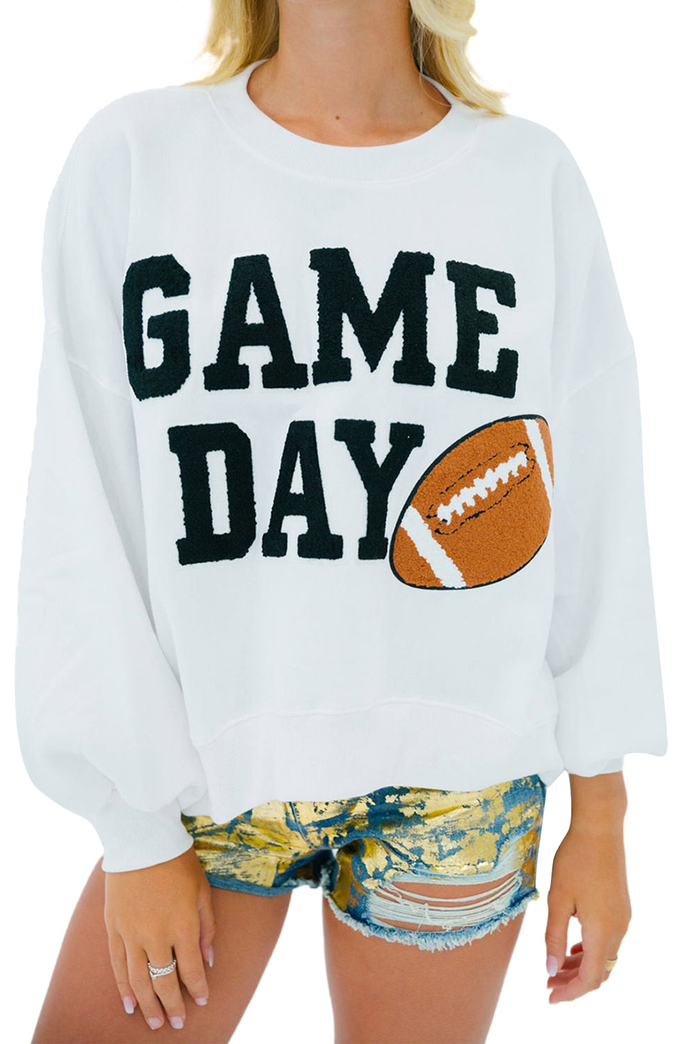 Black or White GAME DAY Graphic Varsity Pullover Sweatshirt