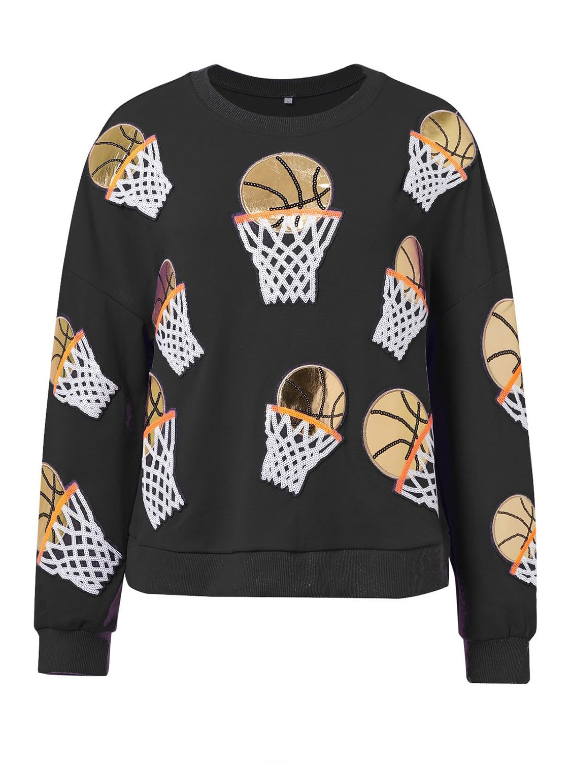 Basketball Patch Game Day Round Neck Long Sleeve Sweatshirt