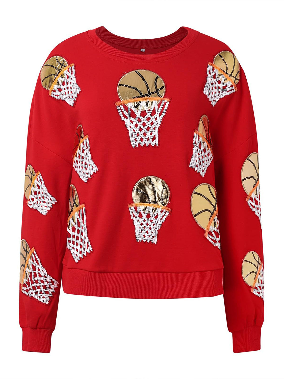 Basketball Patch Game Day Round Neck Long Sleeve Sweatshirt