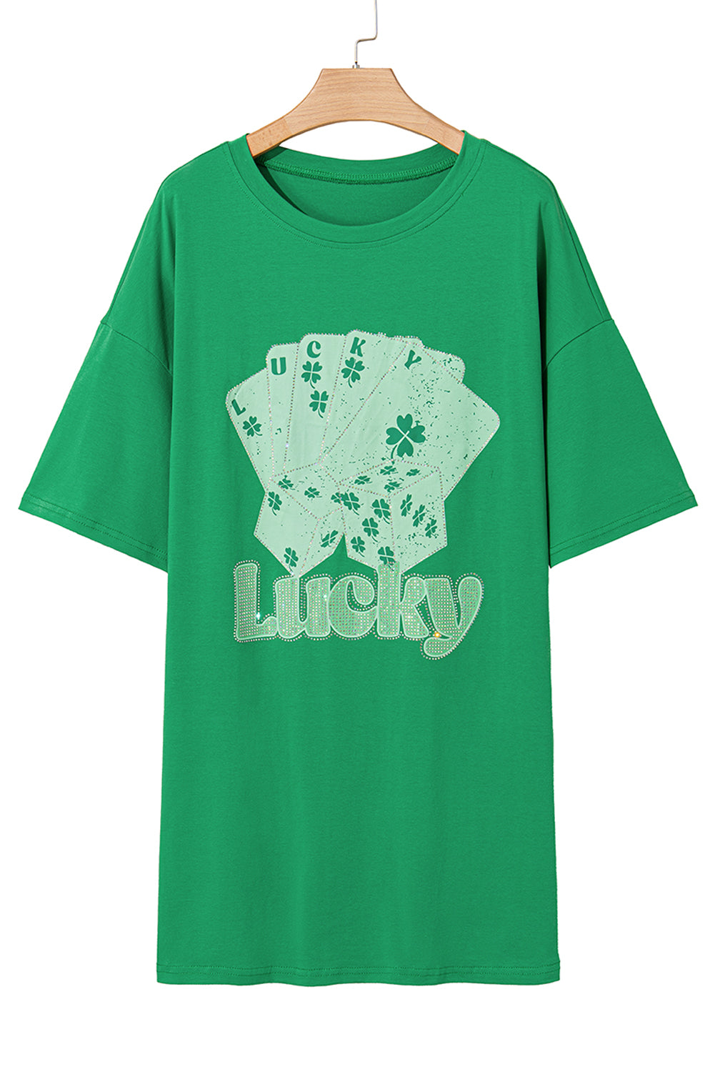 Bright Green Rhinestone Lucky Poker Cards Oversized T Shirt Mini Dress