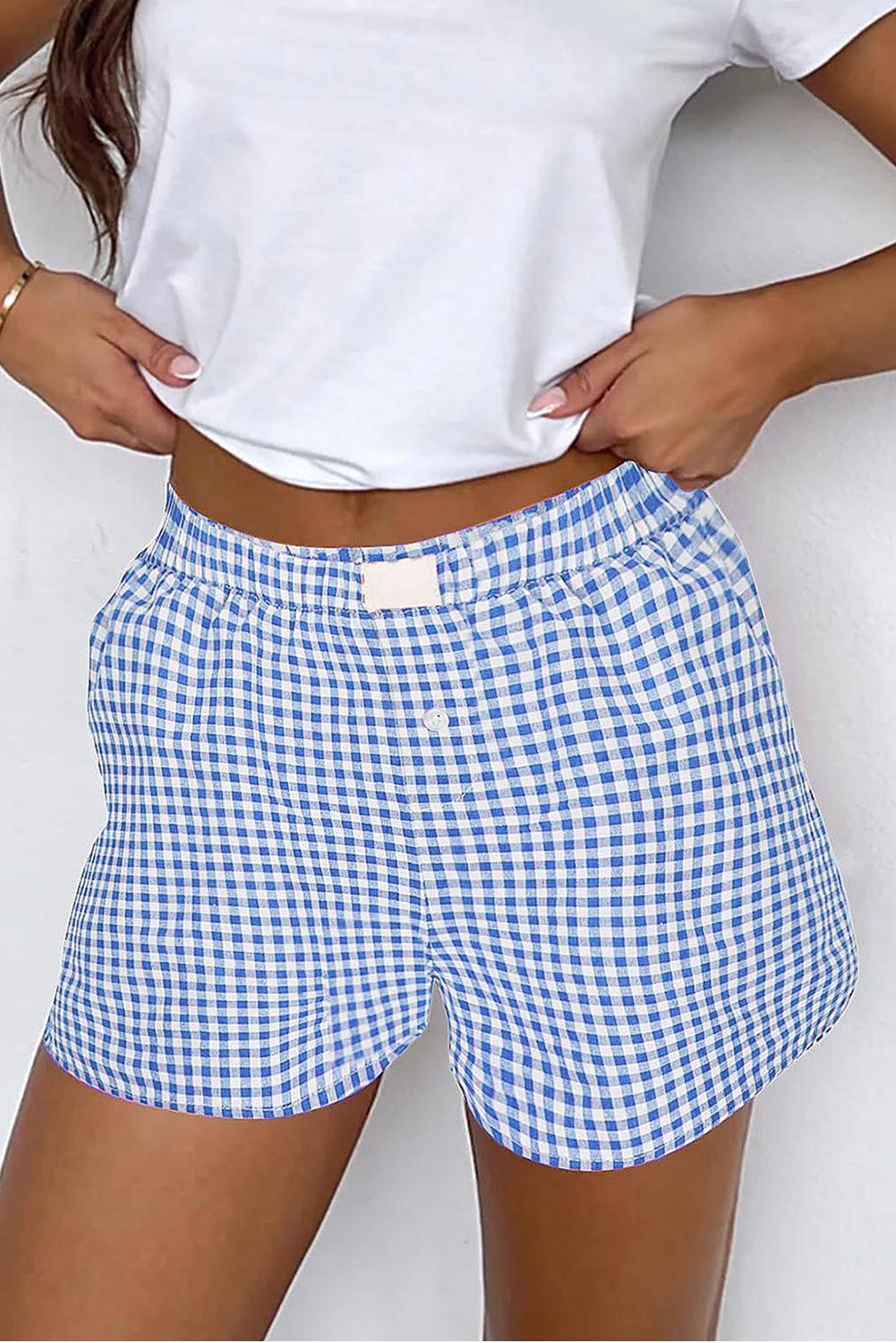 Red Gingham Printed High Waist Shorts