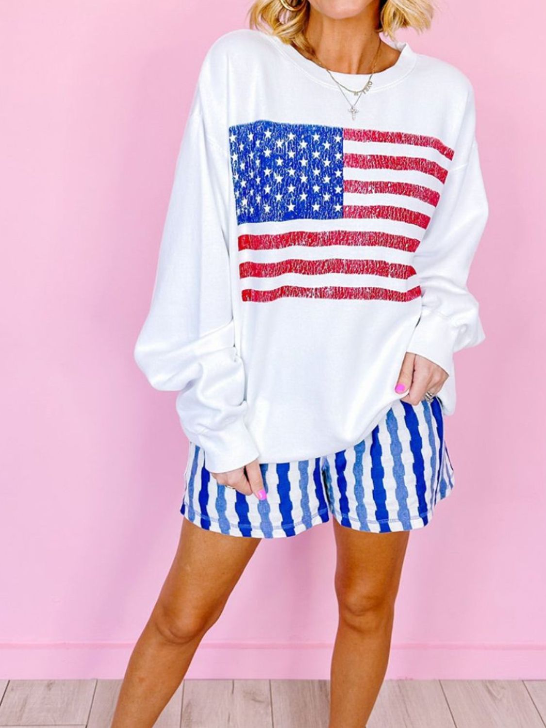 US Flag Round Neck Long Sleeve Sweatshirt