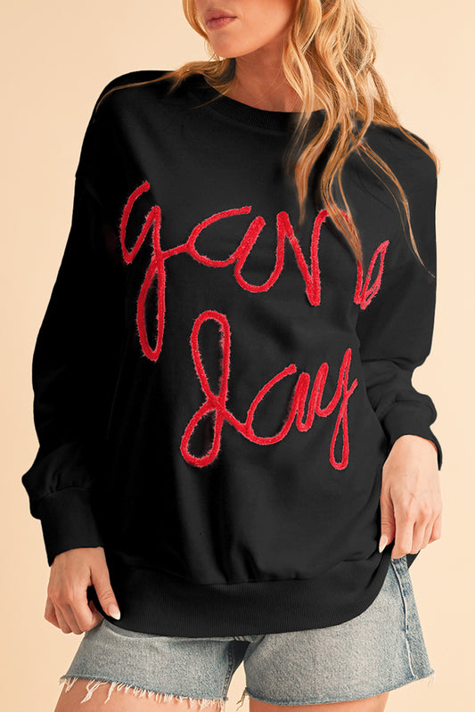 Black Tinsel Game Day Drop Shoulder Sweatshirt