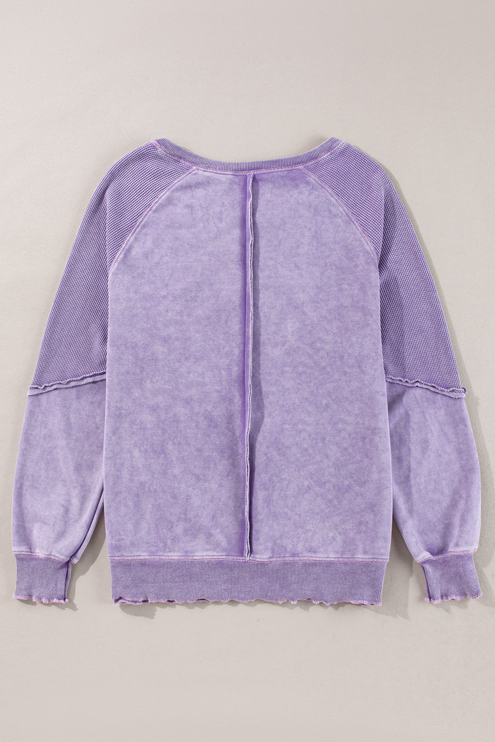 Mineral Blue Solid Waffle Knit Patchwork Raglan Sleeve Sweatshirt