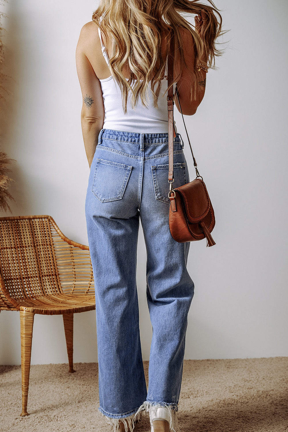 Ashleigh Blue Distressed Raw Hem Straight Leg High Waist Jeans