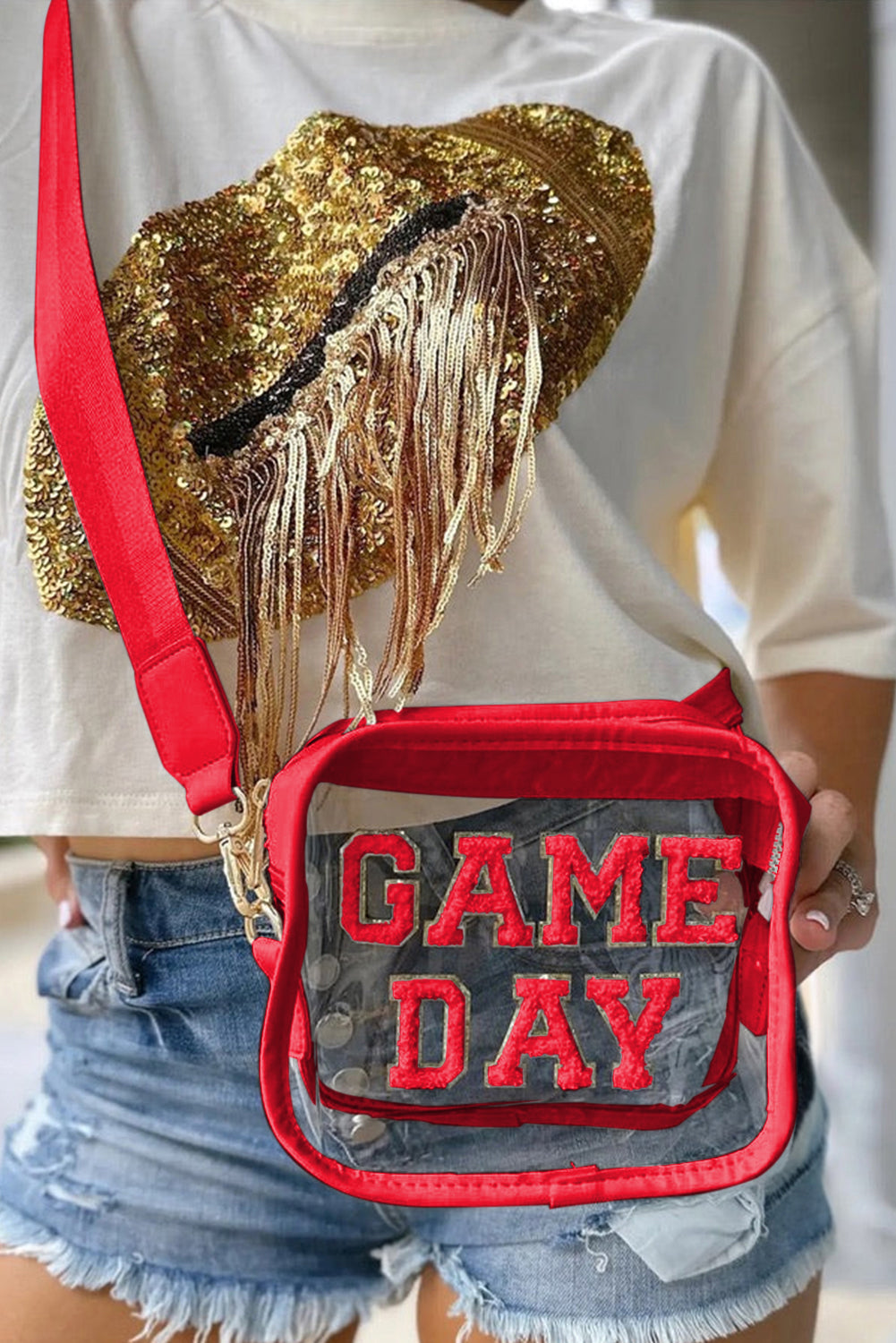 Chenille GAME DAY Pattern Clear Bag (pick your color)