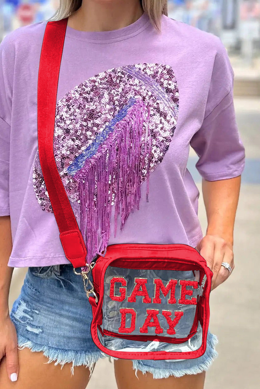 Chenille GAME DAY Pattern Clear Bag (pick your color)