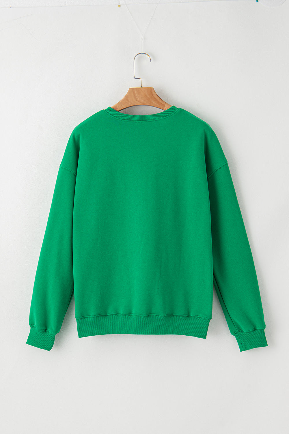 Green LUCKY Aphabet Chenille Embroidered Pullover Sweatshirt