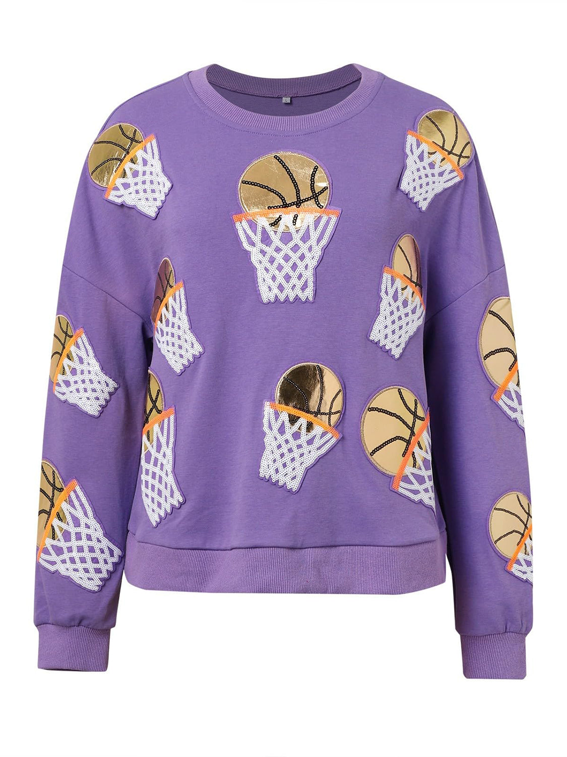 Basketball Patch Game Day Round Neck Long Sleeve Sweatshirt