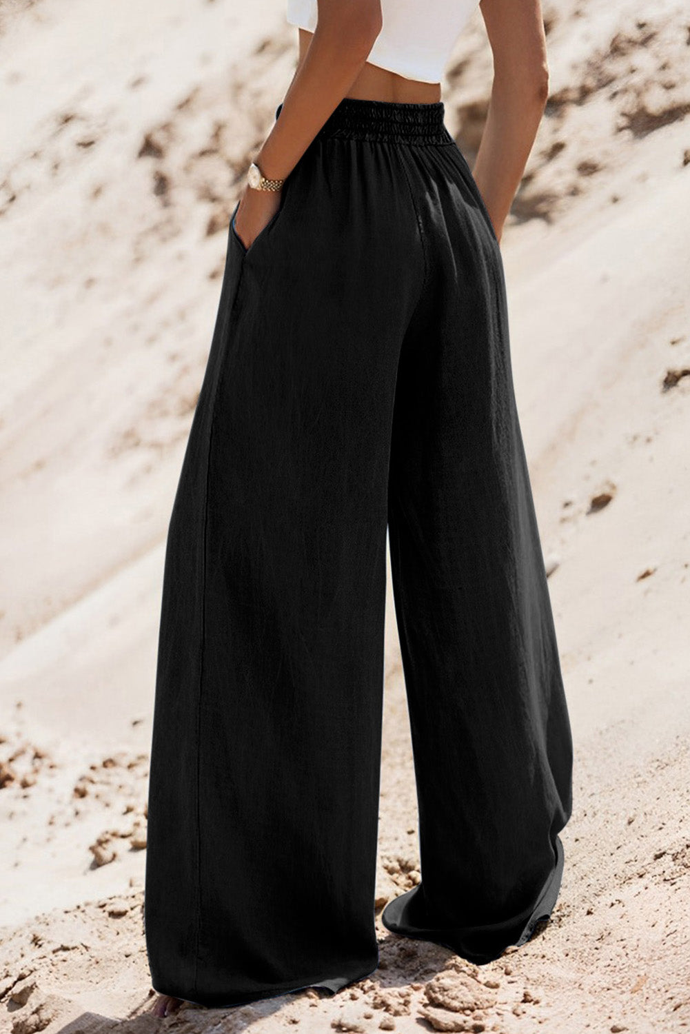 Myosotis Drawstring High Waist Wide Leg Denim Pants