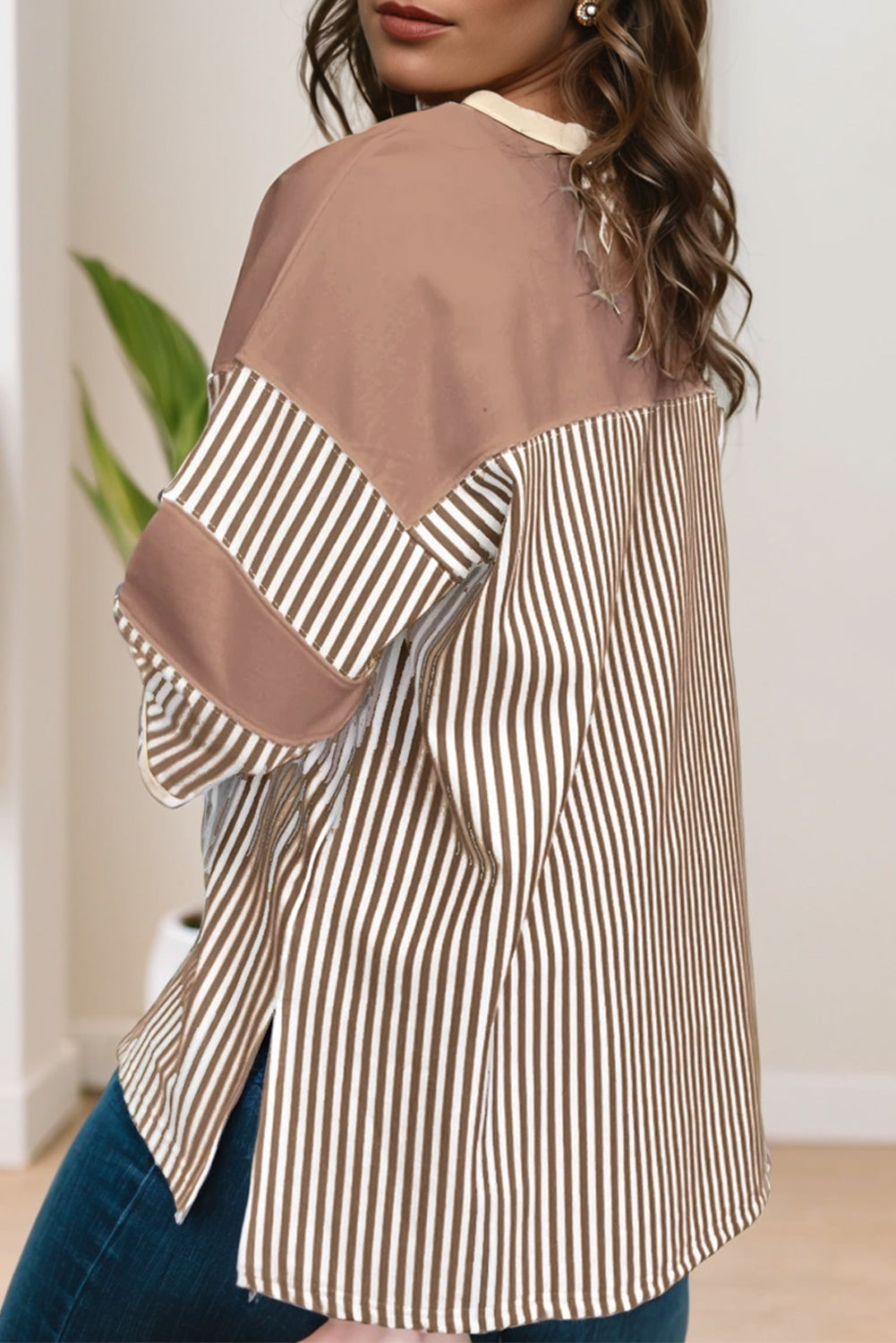 White Stripe Patchwork Bracelet Sleeve Plus Size T Shirt