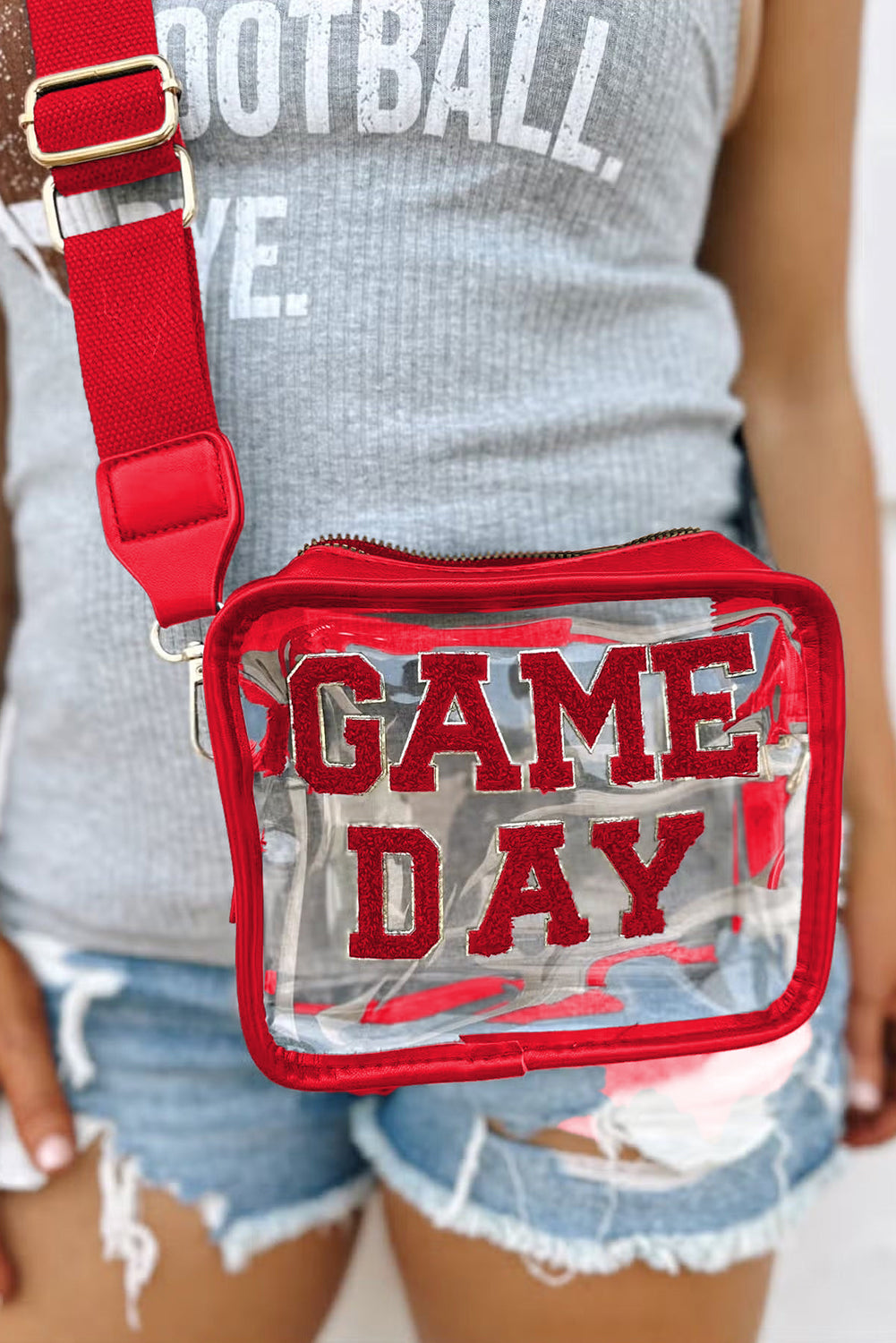 Chenille GAME DAY Pattern Clear Bag (pick your color)