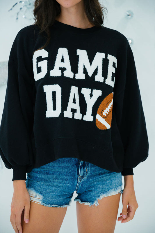 Black or White GAME DAY Graphic Varsity Pullover Sweatshirt