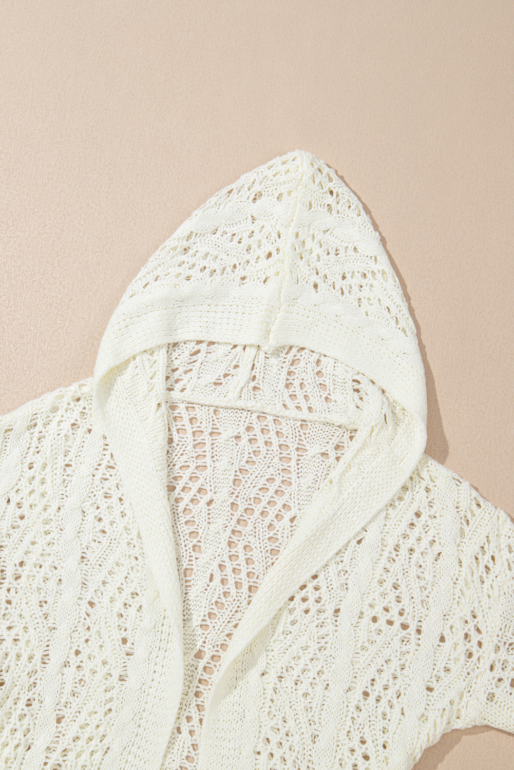 White Fashion Open Knit Hooded Beach Cover Up