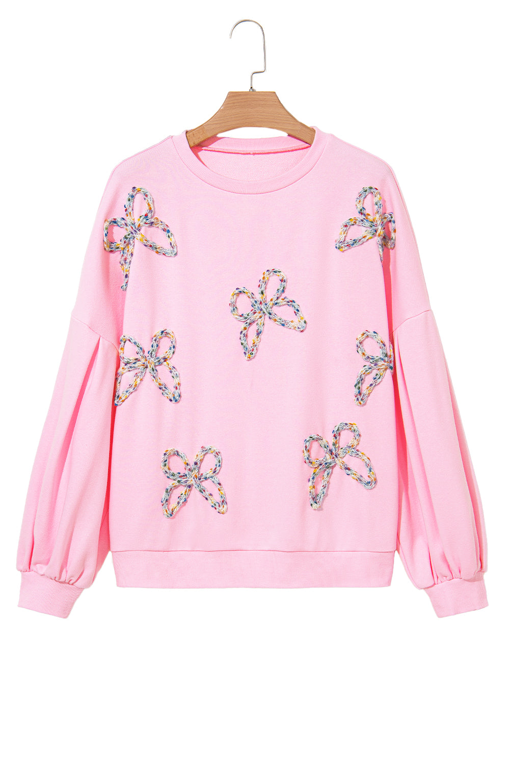 Sweet Bow Lantern Sleeve Oversized Pullover Sweatshirt