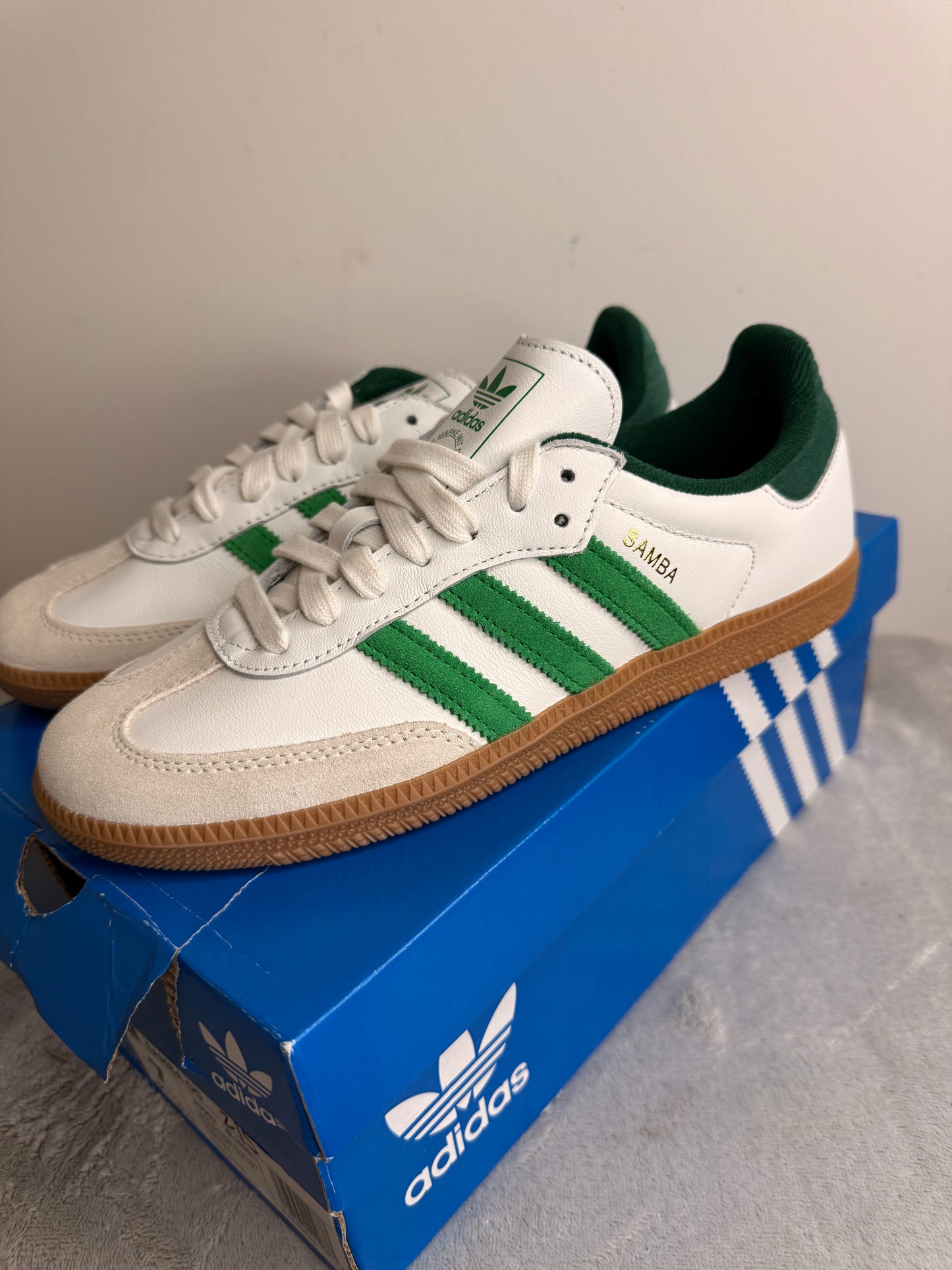 Adidas Samba OG White/Green Men’s 7 - Classic Gum Sole - New in Box