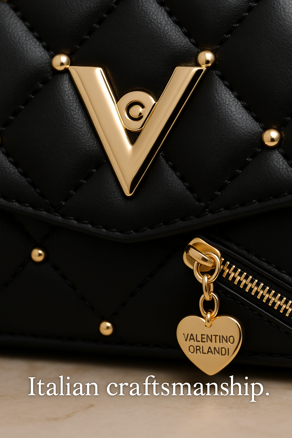 Valentino Orlandi Quilted Black Crossbody Bag – Gold Stud Detail