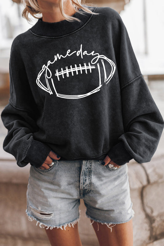 Black Rugby Game Day Graphic Pullover Sweatshirt