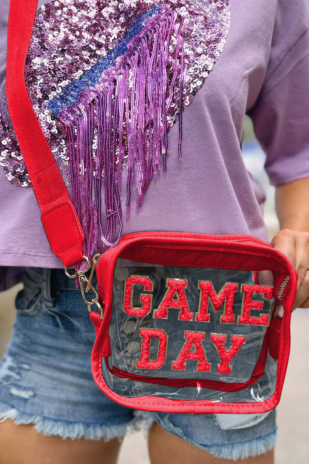 Chenille GAME DAY Pattern Clear Bag (pick your color)