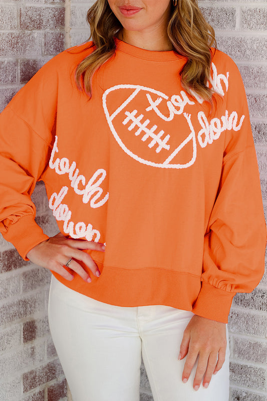 Orange Touch Down Football Thread Embroidery Sweatshirt