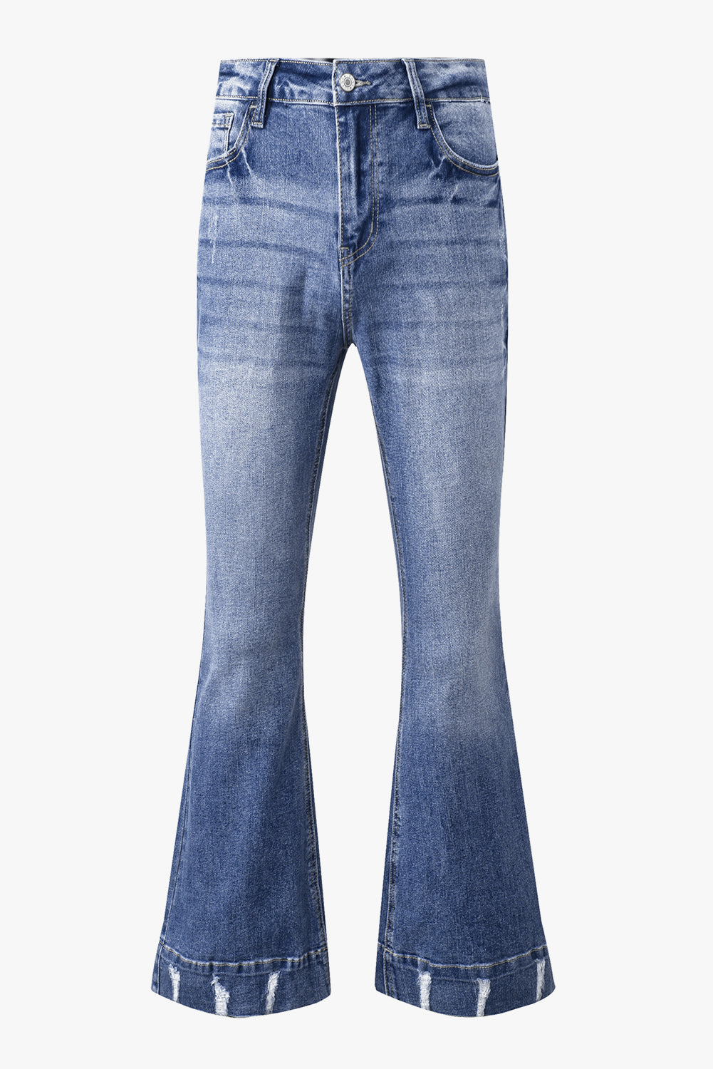 Sky Blue Slight Distressed Medium Wash Flare Jeans