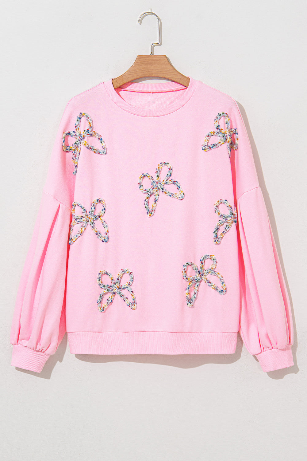 Sweet Bow Lantern Sleeve Oversized Pullover Sweatshirt