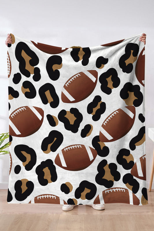 White Leopard & Football Print Flannel Blanket 130*150cm