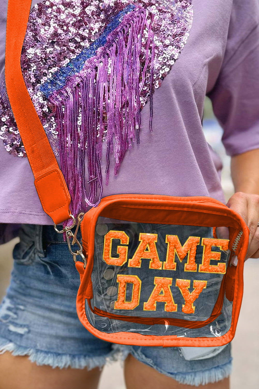 Chenille GAME DAY Pattern Clear Bag (pick your color)