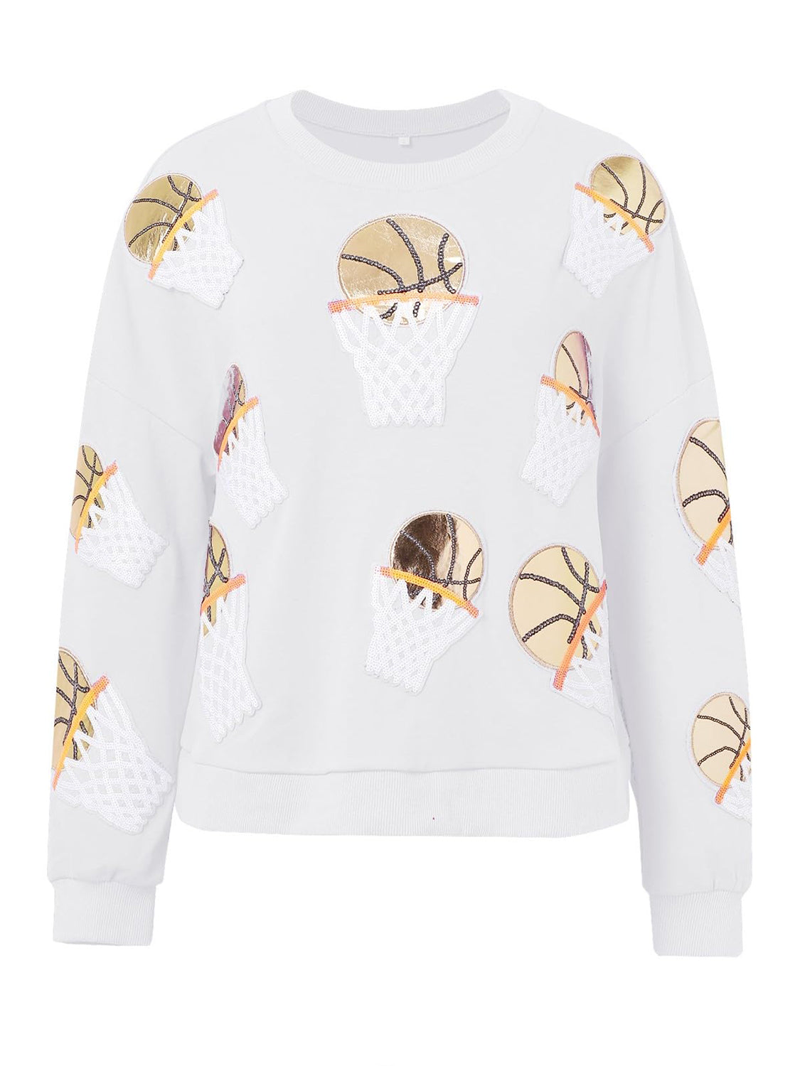 Basketball Patch Game Day Round Neck Long Sleeve Sweatshirt