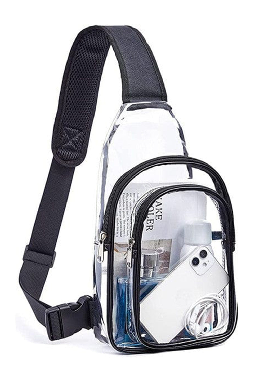 Black PU Leather Zipper Clear Crossbody Bag