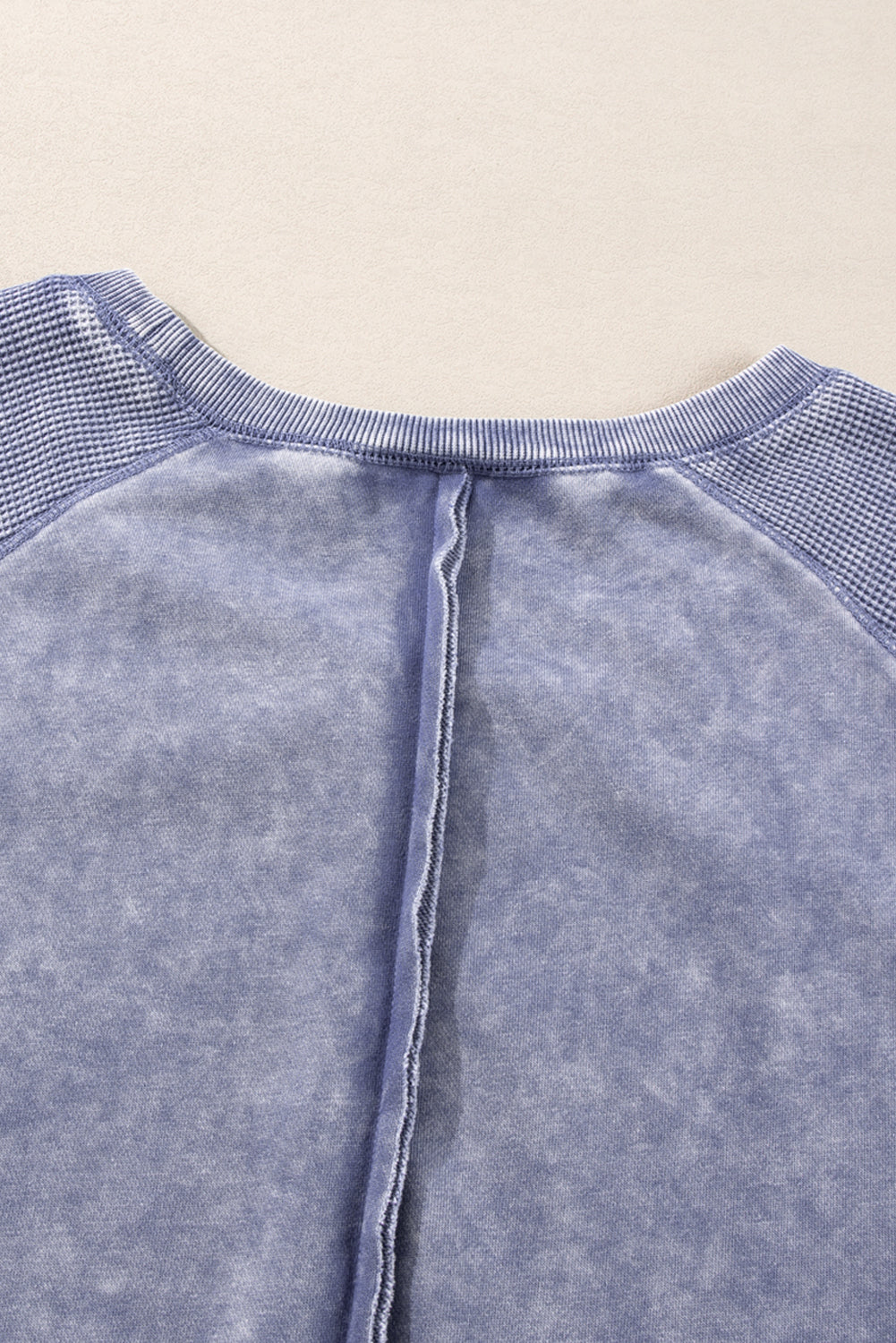 Mineral Blue Solid Waffle Knit Patchwork Raglan Sleeve Sweatshirt