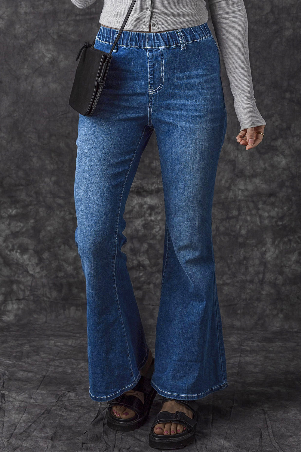 Blue Elastic High Waist Flare Jeans