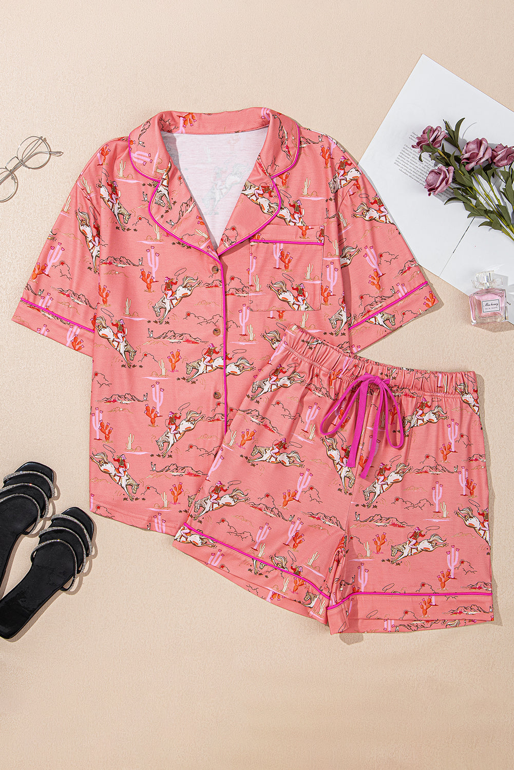 White Cowgirl Country Print Pajamas Set